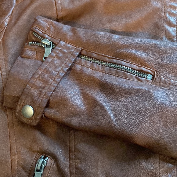 ana Faux Brown Leather Jacket Size Medium Moto Zipper - Picture 8 of 12
